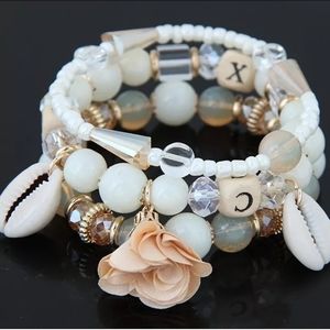 Pastel Conch Beaded Layer Bangle Bracelet